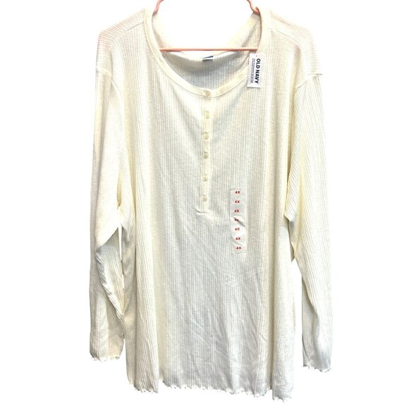 Old Navy Womens Cream Long-Sleeve Henley Ribbed Top 4X Cotton/Polyester Blend - Picture 1 of 4